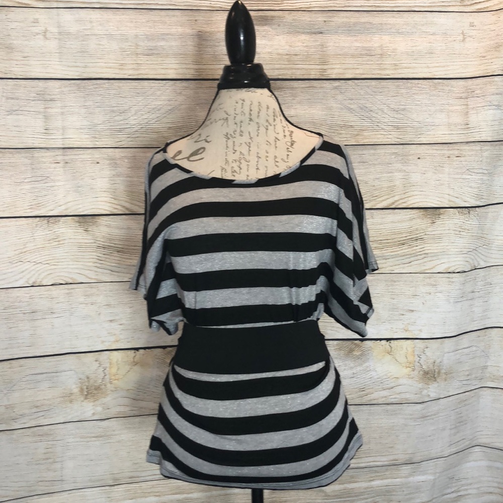 Silver and black top with attached belt